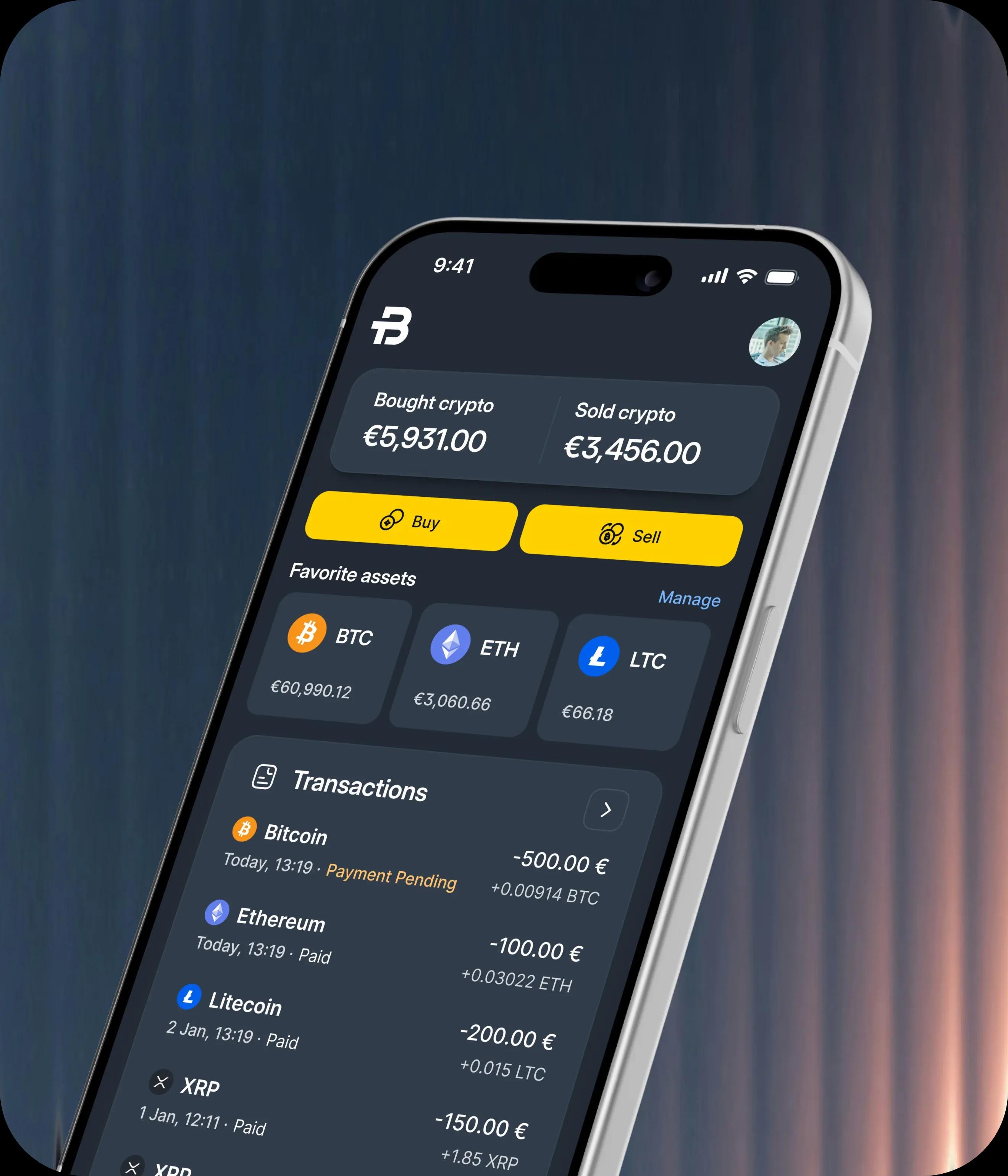 Phone with BTCBIT mobile app interface