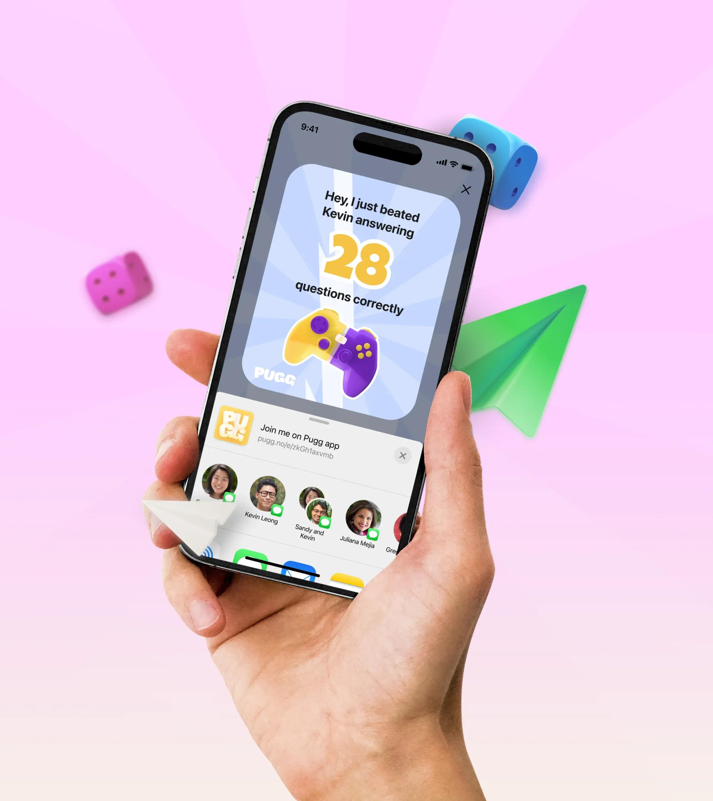 Mobile phone with a preview of the Pugg app interface